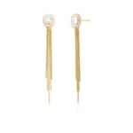 BRINCO BANHO OURO 18K ORELHA BOTÃO BORDA CRAV ZIRC C/ 5 HASTES FLEXIVEL CENTRO ZIRCONIA