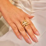 ANEL BANHO OURO 18K TRIO  2 LISOS 1 MEIO CRAVEJADO TAM 20