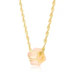 COLAR BANHO OURO 18K TORCIDO  BASE ONDULADO REDONDO PEDRA QUARTZO ROSA - Imagem 2