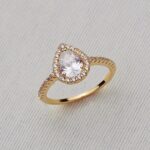 ANEL BANHO OURO 18K BASE GOTA BORDA CRAV CENTRO ZIRC GOTA HASTE MEIA CRAVEJADA TAM 18