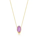 COLAR BANHO OURO 18K PINGENTE OVAL GALERIA ALTA PEDRA AMETISTA LILAS
