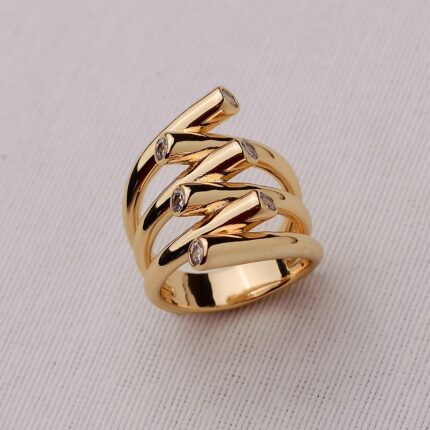 ANEL BANHO OUR 18K 6 HASTES ENTRELAÇADAS LISA PONTA PONTO LUZ REDONDO PONTA TAM 15