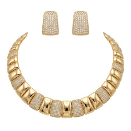 CONJUNTO ARO E BRINCO RETANGULAR  CRAV C/ ZIRC  ARO TRACEJADO LISO E INTERC C/ CRAV C/ ZIRCONIA