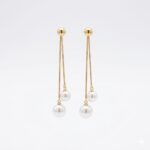 BRINCO BANHO OURO 18K EAR JACKET BOLA 2 EM 1 C/ 2 HASTES PONTA PEROLAS