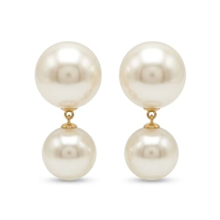 Brinco Banho Ouro 18k 2 Perolas 1 Meia perola 1 perola Borda Lisa