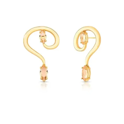 Brinco Banho Ouro 18k Anzol Liso Nas 2 Pontas Zirconia Gota Laranja