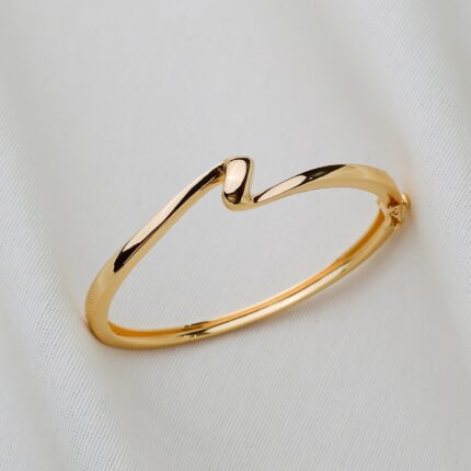 BRACELETE BANHO OURO 18K HASTE LISA CENTRO GOMO CURVADO FECHO GAVETA