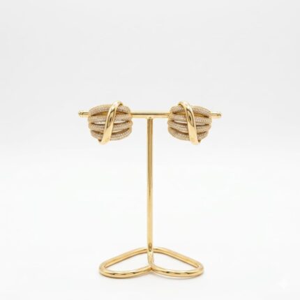 BRINCO BANHO OURO 18K ORELHA 4 HASTES HORIZONTAL CRAV C/ ZIRCONIA 1 TRANSVERSAL LISA