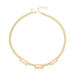 COLAR BANHO OURO 18K CORRENTE C/ 3 HASTE RETANGULAR PEDRA QUARTZO