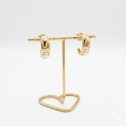 BRINCO BANHO OURO 18K CURVADO LONGO TIPO C OCO C/ PEROLA  FIXA HASTE LISA