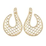 Brinco Banho Ouro 18k Anzol Telado Vasado Pontilhado Ponto de Luz