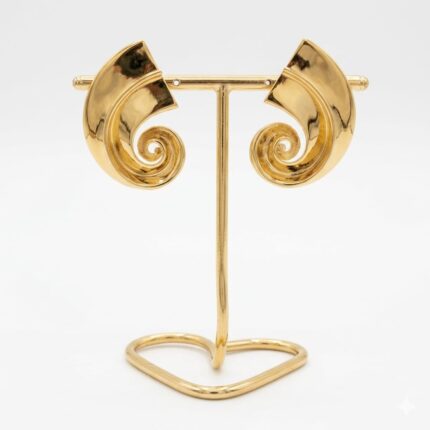 BRINCO BANHO OURO 18K ESPIRAL HASTE CURVATURAS BASE LISA