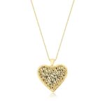 COLAR BANHO OURO 18K LONGO C/ PINGENTE CORAÇÃO PEDRA DRUZA PLATINA VERSO INSCRIÇÃO LOVE - Imagem 2